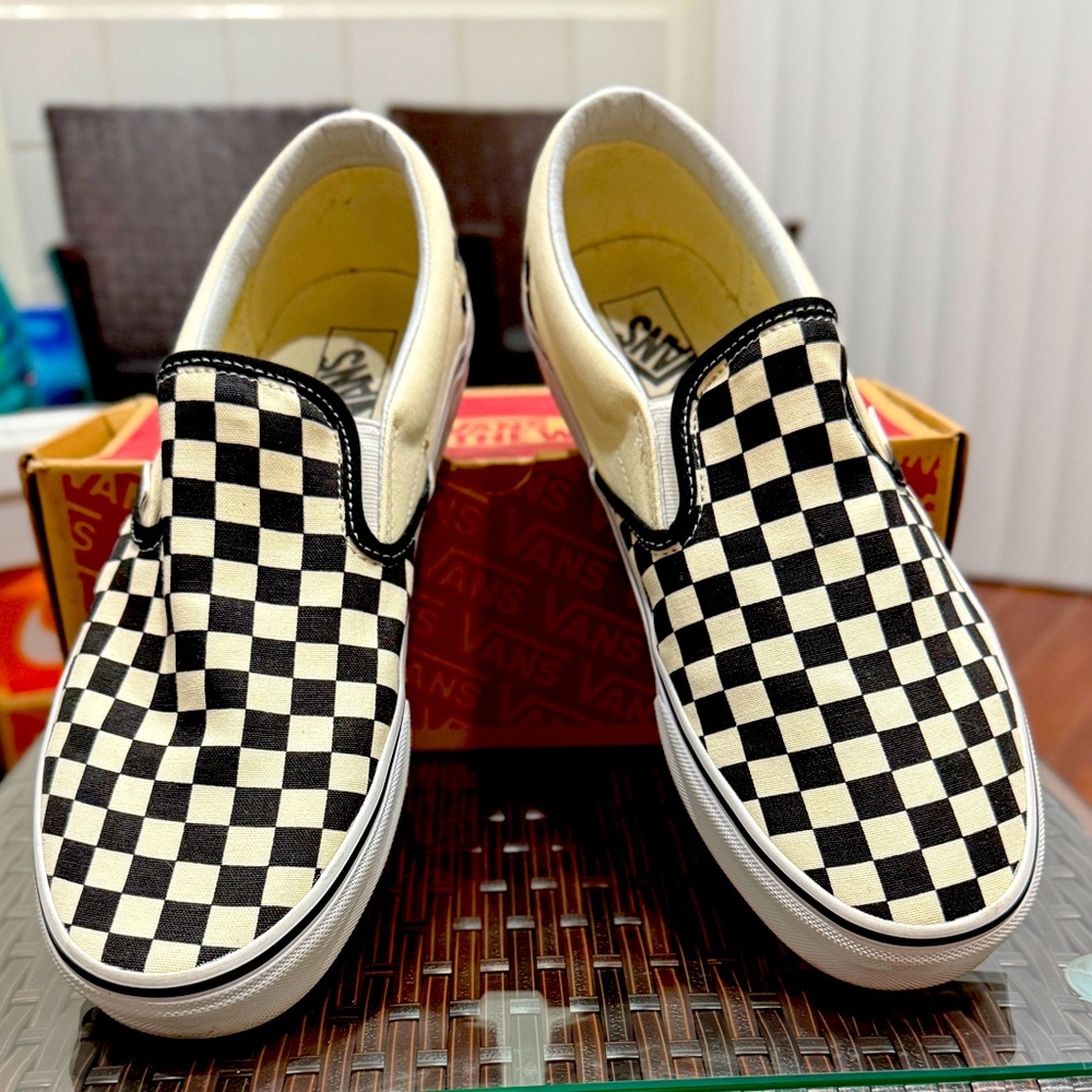 Vans Black and White Checkerboard Slip-Ons
